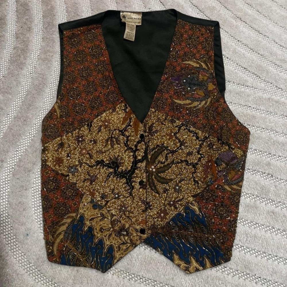 Vintage Y2K Ana Mori multicolored beaded vest one Size boho glam party festivals